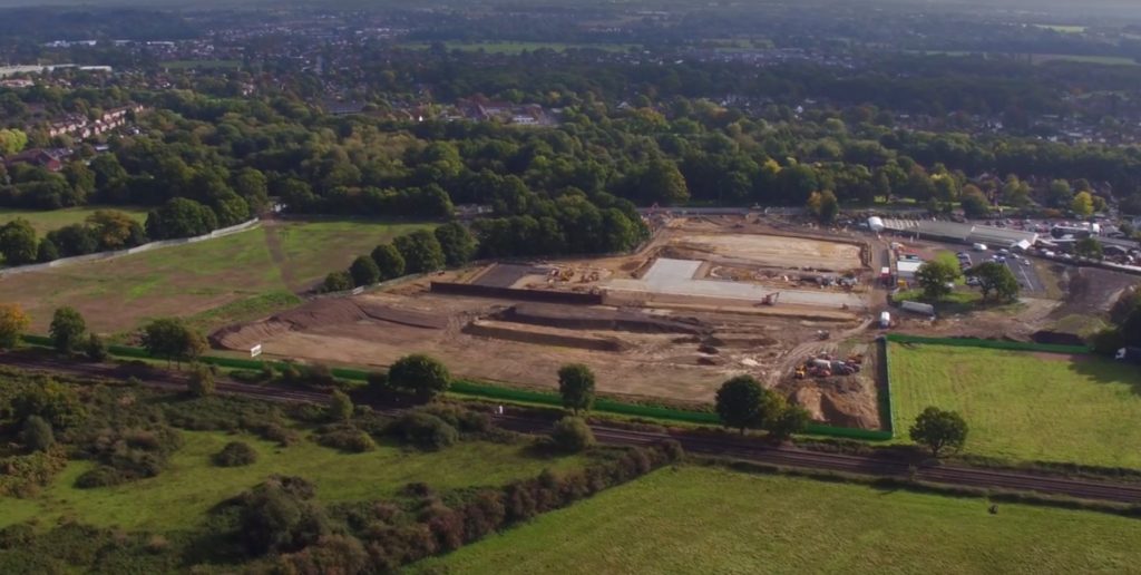 Hoe Valley School under construction, seen from the air
