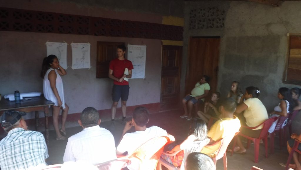 Rhys Jones presenting his Landscape design solution to a public meeting in Nicaragua